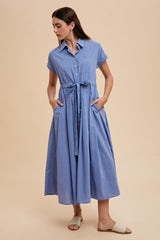 Blue Button Down Shirt Maxi Dress