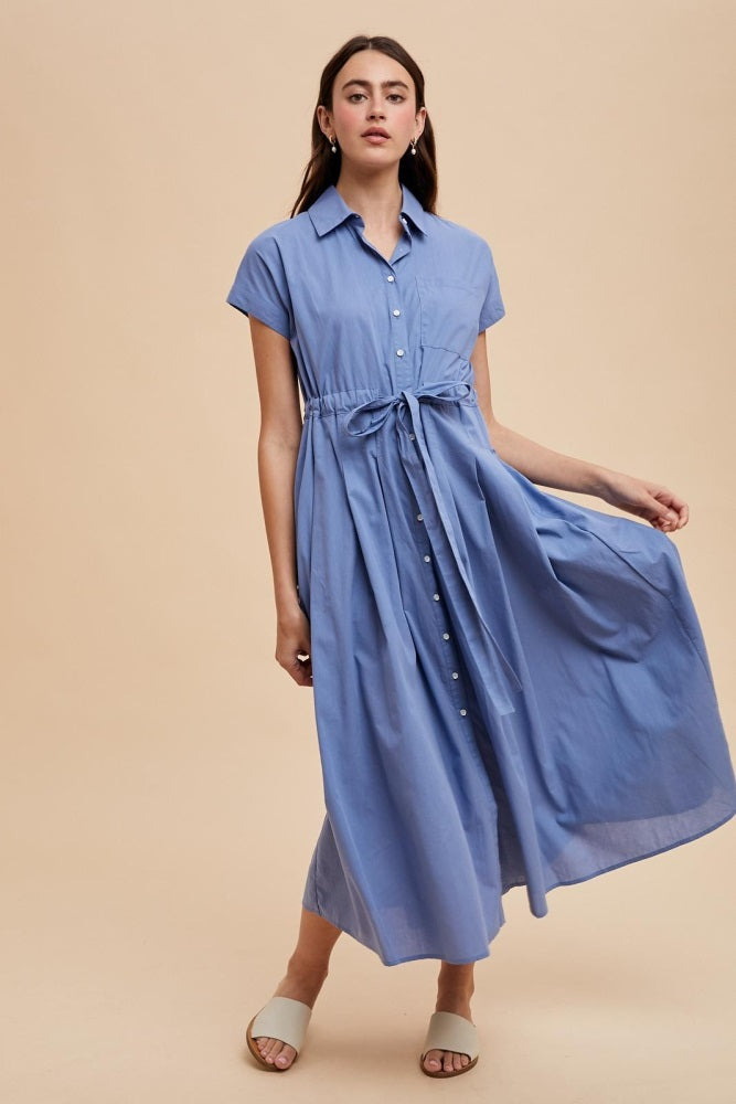 Blue Button Down Shirt Maxi Dress