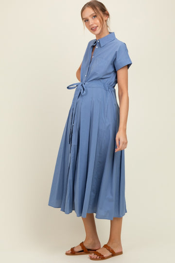 Blue Button Down Shirt Maternity Maxi Dress