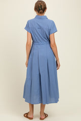 Blue Button Down Shirt Maternity Maxi Dress