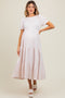 Light Pink Solid Textured Tiered Shirt Sleeve Maternity Maxi Dress