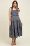 Navy Tie Shoulder Detail Floral Maternity Midi Dress