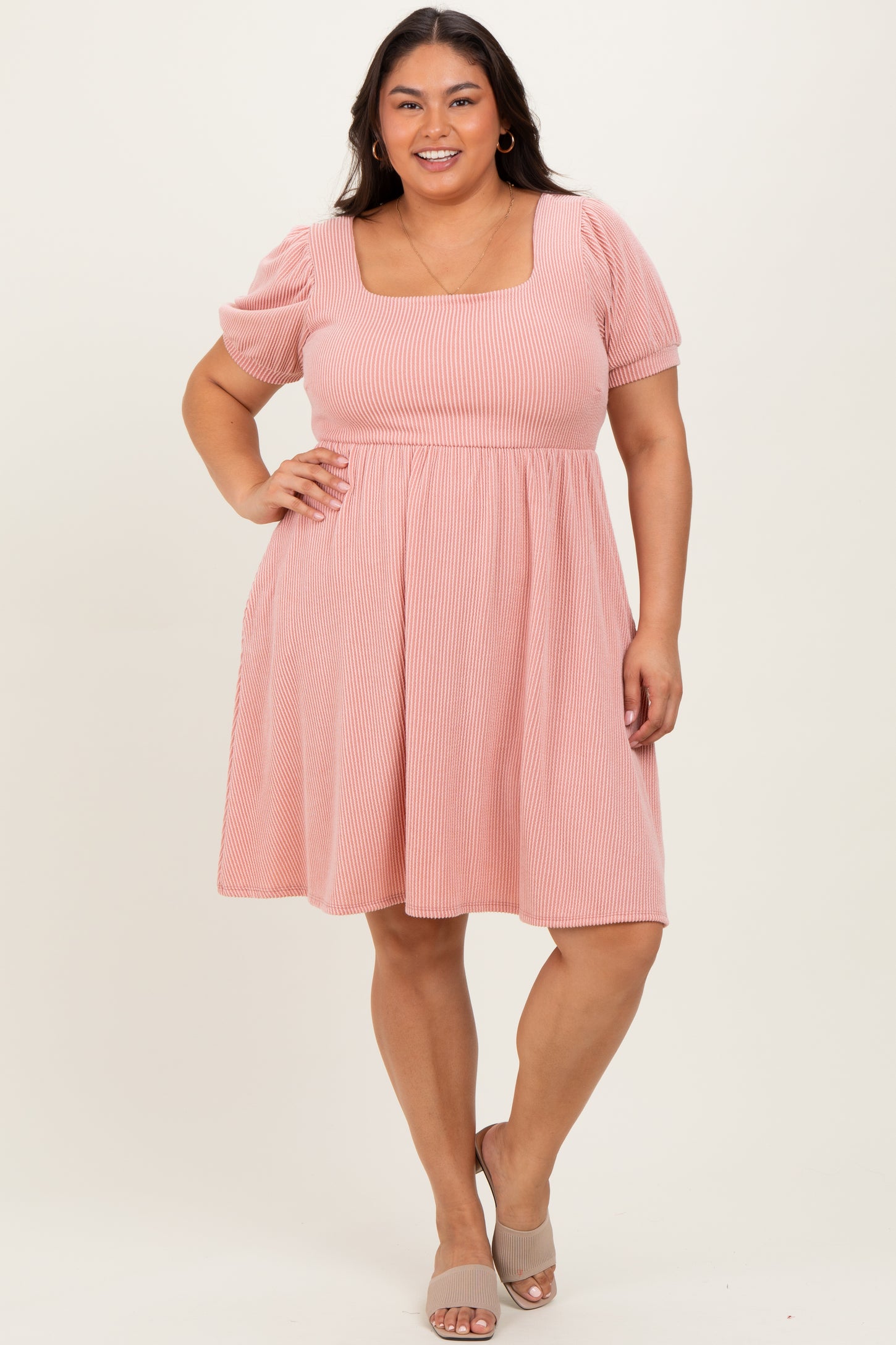Rose Puff Rib Plus Maternity Babydoll Dress