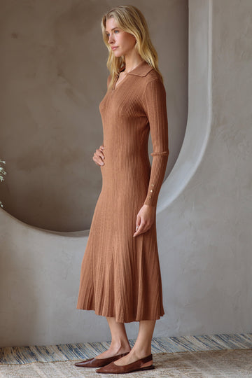 Brown Fit And Flare Midi Dress
