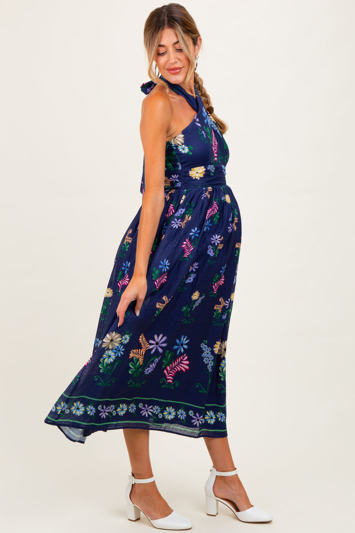 Navy Multi Floral Maternity Maxi Dress