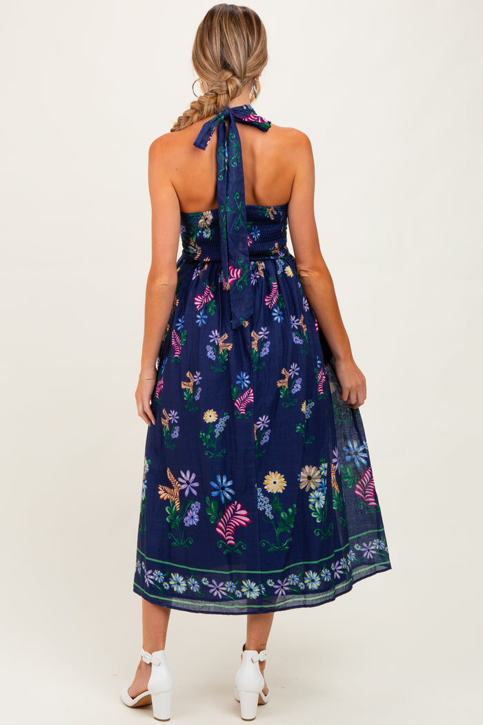 Navy Multi Floral Maternity Maxi Dress