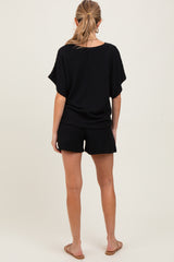 Black Textured Modal Knit Loose Fit Maternity Top & Shorts Set