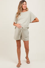Sage Textured Modal Knit Loose Fit Maternity Top & Shorts Set