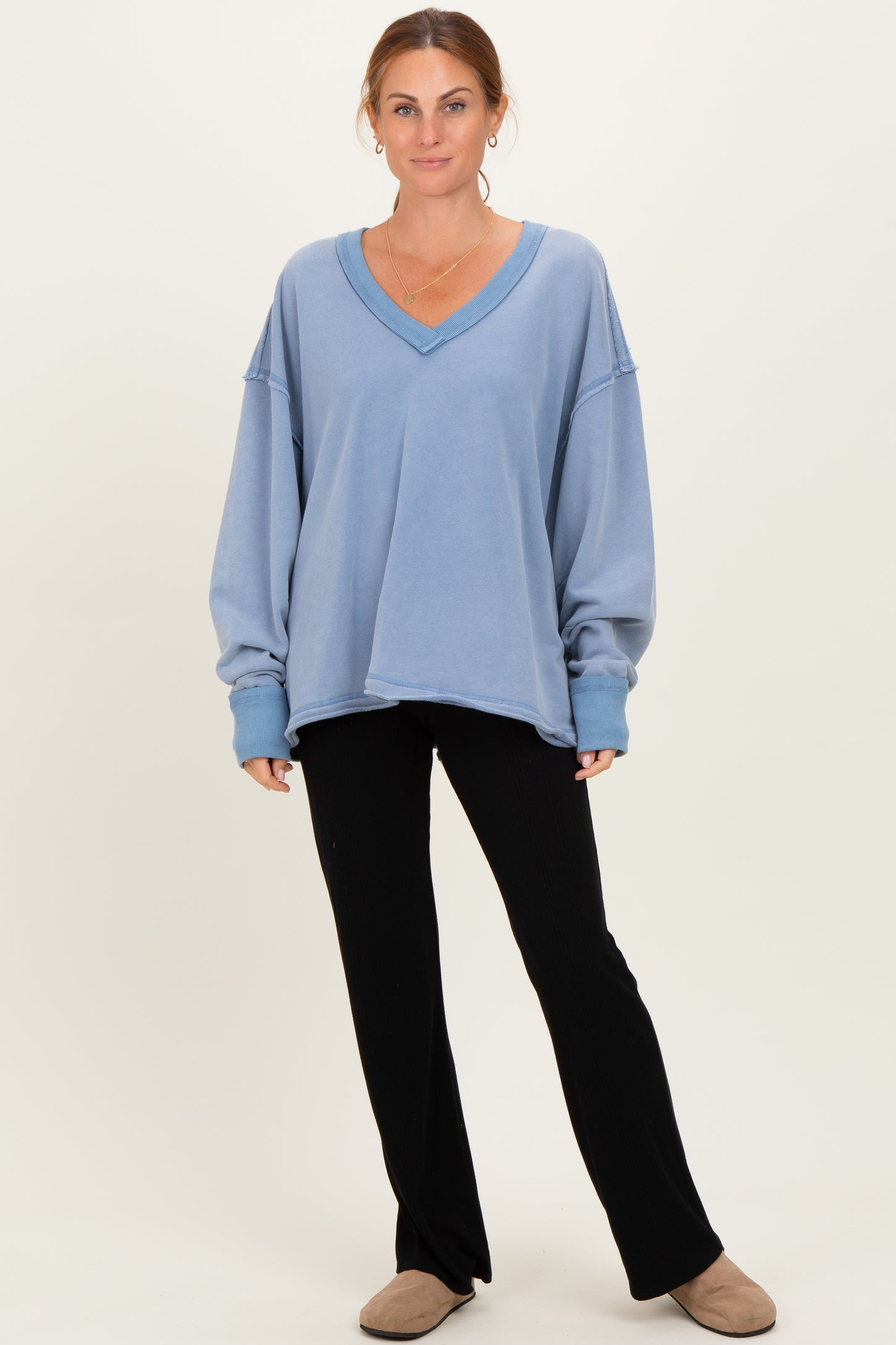 Blue Mineral Washed French Terry Oversized Sweatshirt