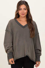Charcoal Mineral Washed French Terry Oversized Maternity Sweatshirt