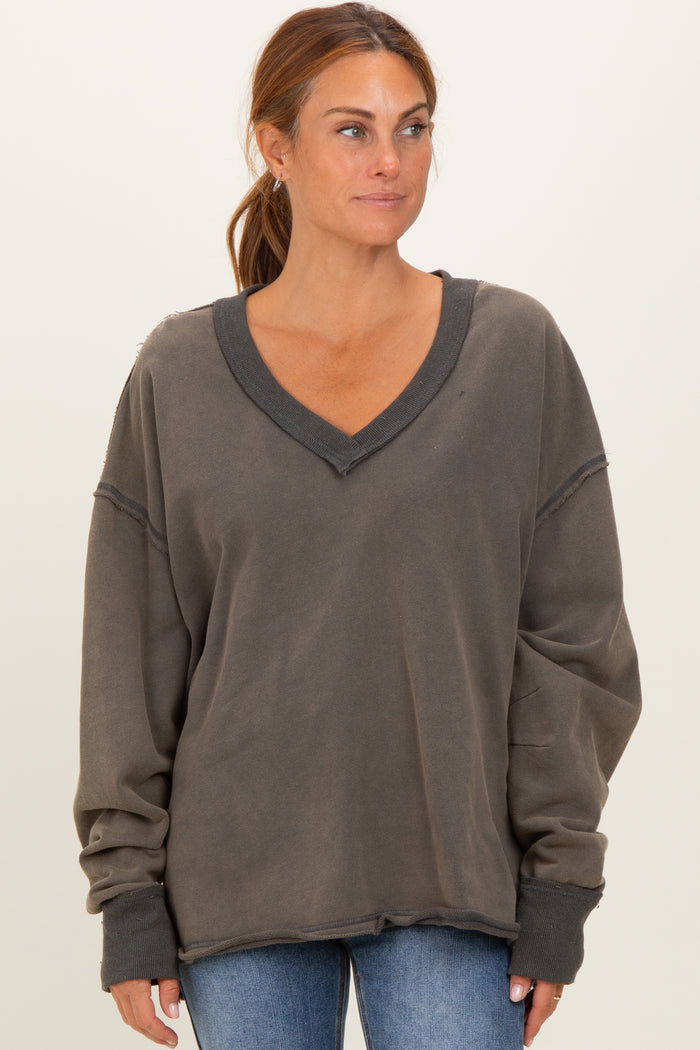 Charcoal Mineral Washed French Terry Oversized Maternity Sweatshirt