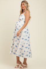Blue Floral Lace Overlay Maternity Maxi Dress
