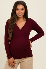 Burgundy Brushed Wrap Front Maternity Top
