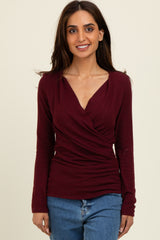 Burgundy Brushed Wrap Front Nursing Top