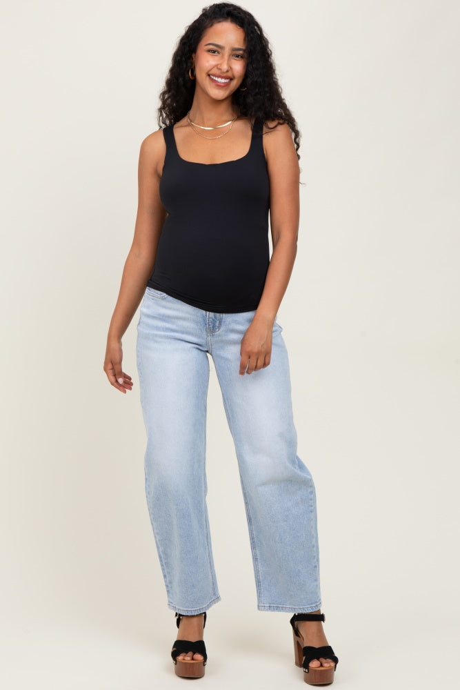 Light Blue High Rise Barrel Leg Maternity Jeans