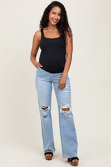 Light Blue 90'S Vintage Super High Rise Flare Maternity Jeans