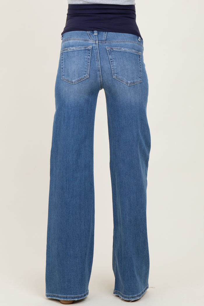Medium Wash High Rise Wide Maternity Jeans