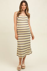 Lime Multi Square Neck Striped Sleeveless Maternity Dress