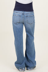 Blue High Rise Distressed Wide Leg Maternity Jeans