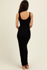 Black Scoop Neck Sleeveless Rayon Rib Maxi Knit Dress