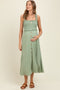 Sage Smocked Button Front Linen Blend Maternity Midi Dress