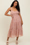 Pink Floral Ruffle Smocked Back Tiered Midi Dress