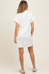 Ivory Textured Short Sleeve Button Down Maternity Shirt Dress