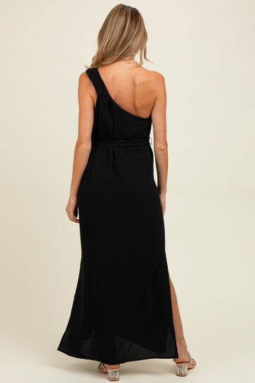 Black Asymmetrical Maternity Maxi Dress