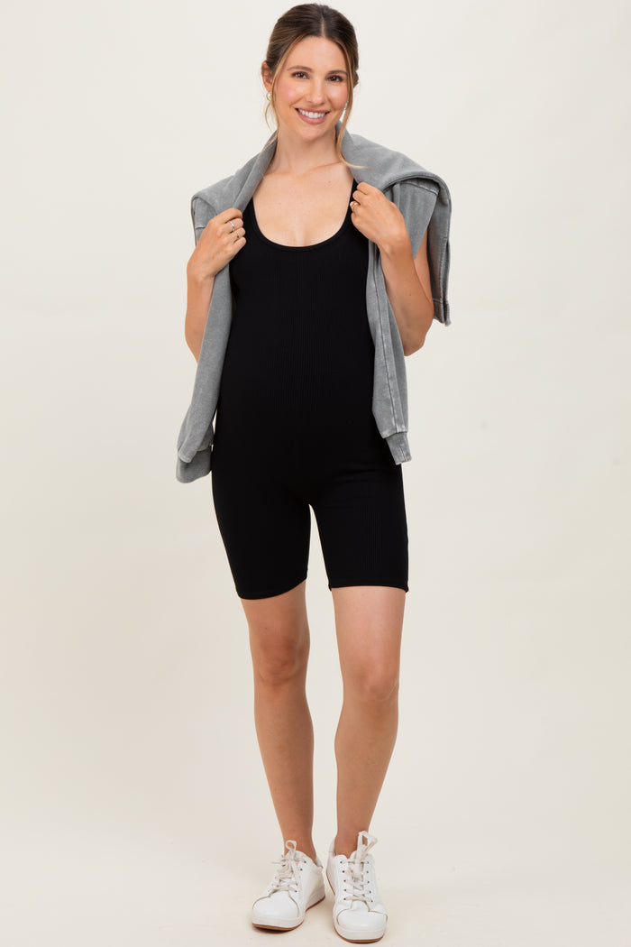 Black Ribbed Knit Tank Top Maternity Romper