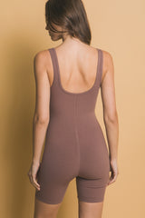 Mocha Ribbed Knit Tank Top Romper