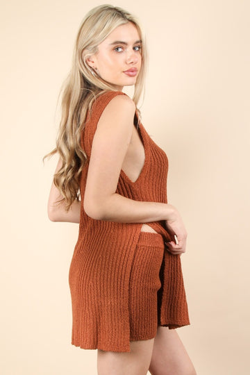Latte Knit Sleeveless Sweater Shorts Set
