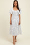 Ivory/Blue Printed Dress With Pockets