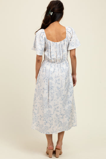 Ivory/Blue Printed Dress With Pockets