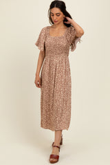 Mocha Printed Dress With Pockets