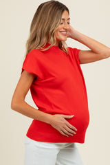 Red Mock Neck Knit Maternity Top