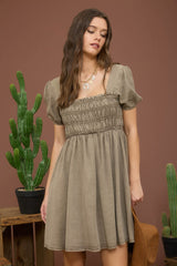 Olive Smocked Puff Sleeve Maternity Mini Dress