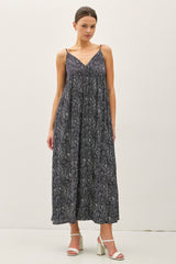 Navy Paisley Print Sleeveless Side Slit Maxi Dress
