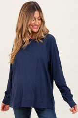 Navy Oversized Cotton Slub Long Sleeve Maternity Top