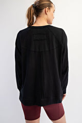 Black Oversized Cotton Slub Long Sleeve Top