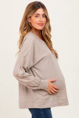 Taupe Oversized Cotton Slub Long Sleeve Maternity Top
