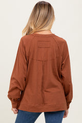 Mocha Oversized Cotton Slub Long Sleeve Maternity Top