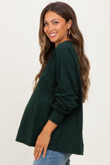 Forest Green Oversized Cotton Slub Long Sleeve Maternity Top