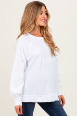 White Oversized Cotton Slub Long Sleeve Maternity Top