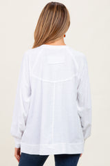 White Oversized Cotton Slub Long Sleeve Maternity Top