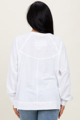 White Oversized Cotton Slub Long Sleeve Top