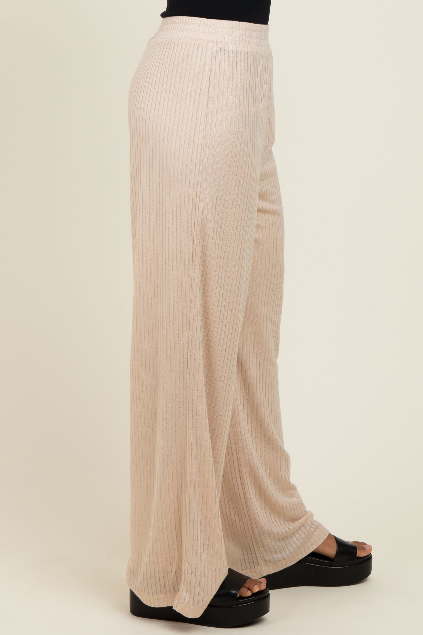 Beige Ribbed Side Pocket Lounge Pants