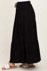 Black Drawstring Tiered Maxi Skirt