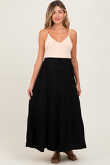 Black Drawstring Tiered Maternity Maxi Skirt