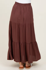 Brown Drawstring Tiered Maxi Skirt