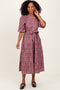 Pink Floral Button Down Front Tie Midi Dress